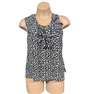 NEW!  7th‎ Avenue Design Studio New York & Company Large Navy Blue Floral Blouse